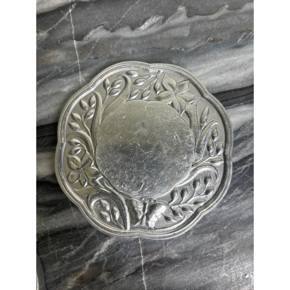 Lenox Silver Metal Floral Butterfly Coasters Set of 4 Cork Backed Scalloped 4in